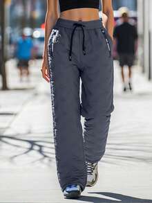 Plus Size Women Winter Fleece Lined Straight Leg Sweatpants, Warm Casual Pants, Autumn/Winter