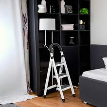3-Step Tubular Steel Ladder, Heavy Duty, Various Colors - White - View 2