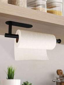 House Essentials Kitchen Items 1pc Self-Adhesive Wall-Mounted Black Paper Towel Holder, Easy To Install, Suitable For Kitchen, Bathroom, Cabinet, Sink, Balcony, And Can Also Be Used To Store Cling Film/Paper Towels, An Essential Multipurpose Paper Towel Storage Item!