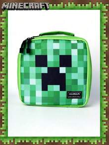 Minecraft 1 PIEZA Bolsa de almuerzo con licencia oficial de Minecraft Creeper, bolso de mano de dibujos animados creativos de gran capacidad, bolsa térmica portátil, bolsa de bento para picnic al aire libre, fiesta, caja de almuerzo, bolsa de almacenamiento, resistente al agua y al aceite, suministros reforzados