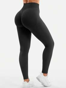 Yefecy Women's High Waist Seamless Sports Leggings, Butt Lifting, Fitness Yoga Pants, Tummy Control, Ruched Skinny Tights Black Spring - Black - View 6