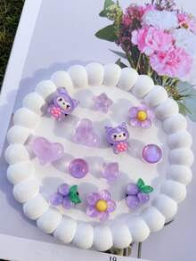 12 Peças Botões Decorativos de Cristal ABS Kuromi Roxo Fofo, Decorações DIY, Adequado para Sandálias, Chinelos, Sapatos Furados, Sandálias e Bolsas de Praia de Mulheres, Clips de Sapato Multifuncionais - Presente Perfeito para Feriados e Ocasiões Especiais