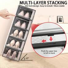 12 Pack XX-Large Shoe Storage Organizer For Closet, Modular Space Saving Shoe Boxes Clear Plastic Stackable Containers Display Case Bins With Lids, Shoe Rack For Sneaker Storage, White - XXL - Black - View 3