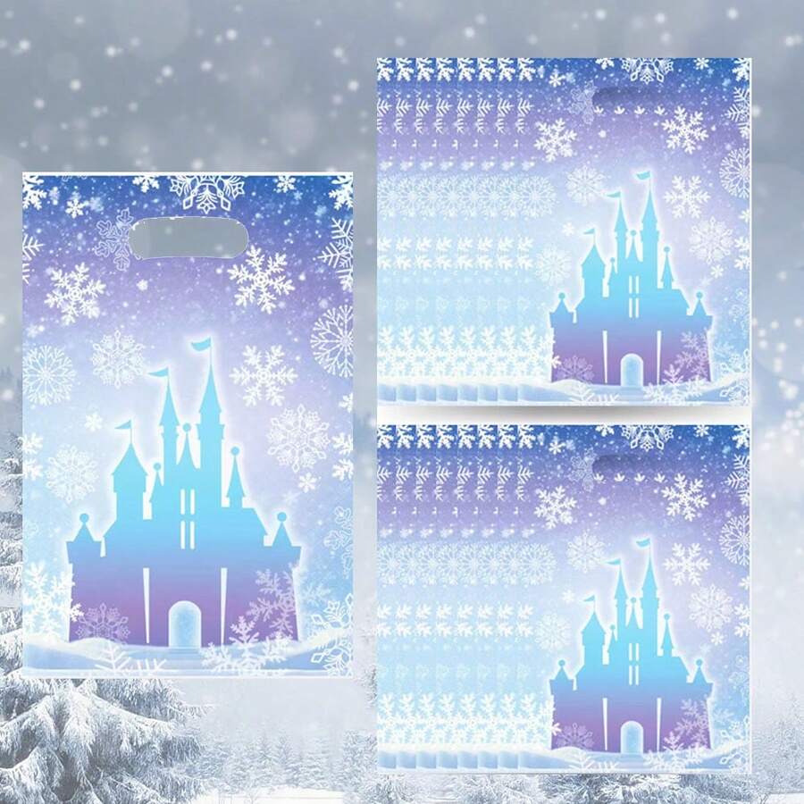 10/20/50Pcs Winter Snowflake Party Favor Bags Blue And Purple Snowflake Goodie Bags Bulk With Handles Frozen Party Gift Bags For Frozen Birthday Winter Wonderland Party Supplies Christmas Decorations - Blue - View 1