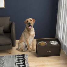 Stainless Steel Raised Dog Bowls, With 21L Storage Drawer Large Dogs - Brown - Brown + Stainless Steel - View 3