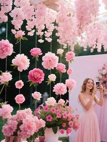 20/50件套悬挂式花环套装，DIY天花板花卉装饰套件，房间装饰，家居装饰，漂浮花卉墙饰，摄影背景设计，适用于婚礼、生日、房间布置、礼品、教室派对、人造植物、派对和节日装饰、春季装饰 - 多色 - 查看 1