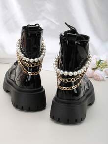 2pcs Detachable DIY Boot Decorations, Fashionable Rock Style 3-Layer Large Faux Pearl Chain Decor, Cool Accessories Chain For DIY Decoration, Party Outfit, Unisex Boots Accessories - Gold - View 2