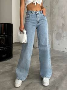 Women's Black High Waist Palazzo Jeans - Blue - View 3