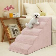 Dog Stairs For Small Dogs, High Density Foam Dog Ramp, Extra Wide Non-Slip Pet Steps For High Beds Or Couch, Soft Foam Doggie Ladder For Dogs Injured, Older Pets, Small Cats, 5 Steps - Pink - View 4