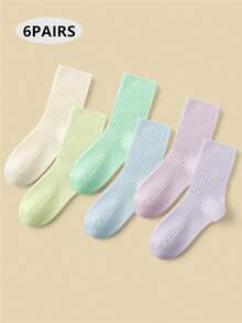 6 Pares/set Calcetines De Niña Con Boca De Burbuja Y Pila, Calcetines Hasta La Mitad De La Pantorrilla Transpirables Y Cómodos - Blanco - Ver 7