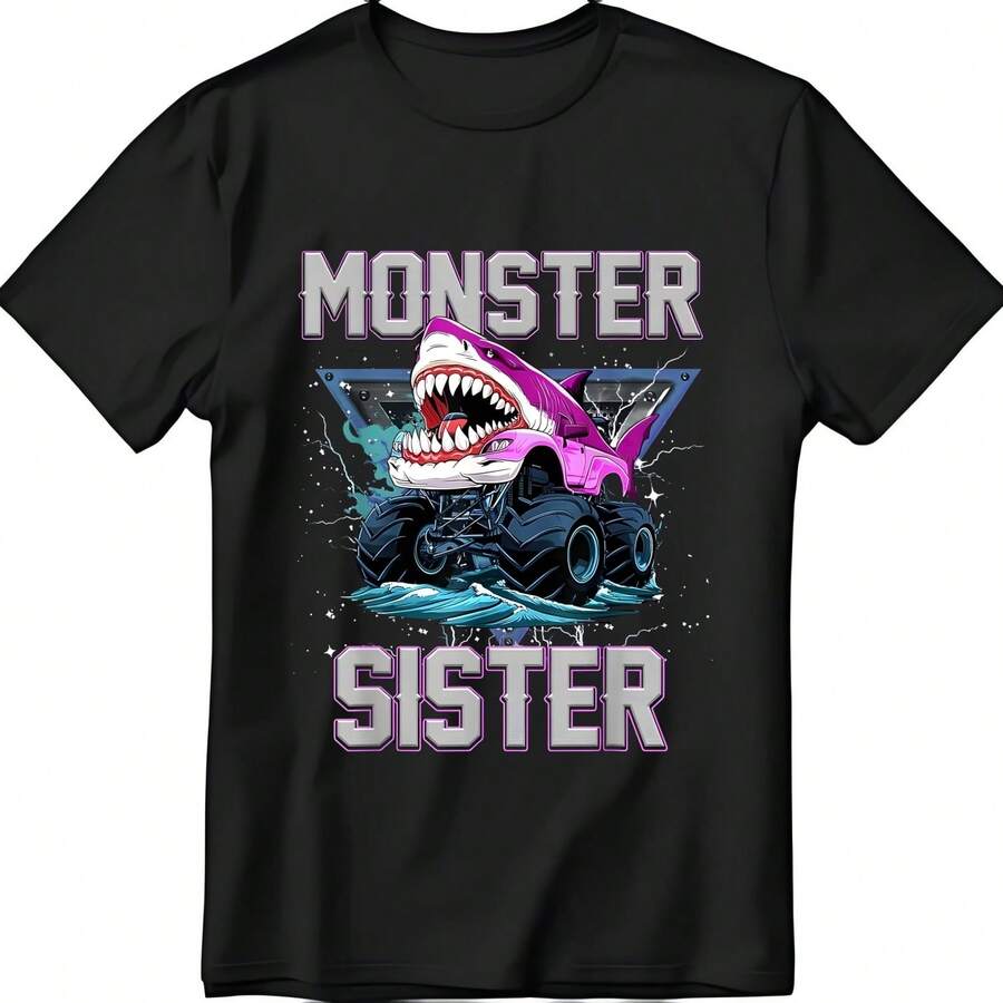 Shark Monster Truck Sister Monster Truck Are My Jam Truck T-Shirt - màu đen - Xem 1