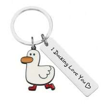 Funny Lover Gift I Ducking Love You Cute Duck Pun Keychain Couples Jewelry Valentine's Day Gift For Boyfriend Girlfriend - 銀子 - 查看 1