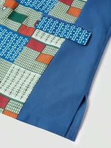 2件套，2025新款男士蓝色达希基，撞色格纹印花设计，立领，长袖，带口袋，松紧腰裤，非洲服饰，男士休闲衬衫裤两件套，街头服饰，派对，约会，婚礼，日常穿着，文化活动，传统仪式 - 藍色 - 查看 8