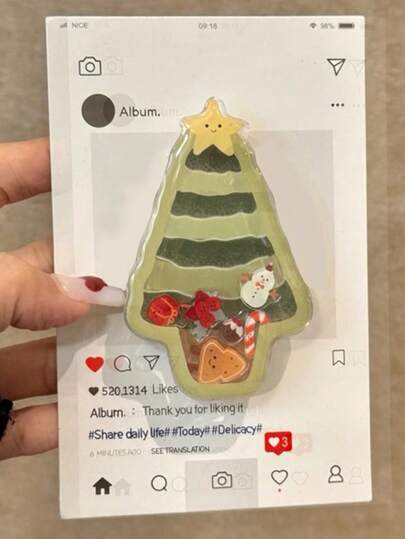 1pc INS Christmas Tree Acrylic Resin Shaking Desk Phone Holder, Foldable Portable Air Cushion Phone Stand, Suitable For Autumn/Winter And Christmas Compatible With IPhone, Android Phone, Gift For Birthday, Family, Friends Push-Pull Phone Grip Phone Accessories