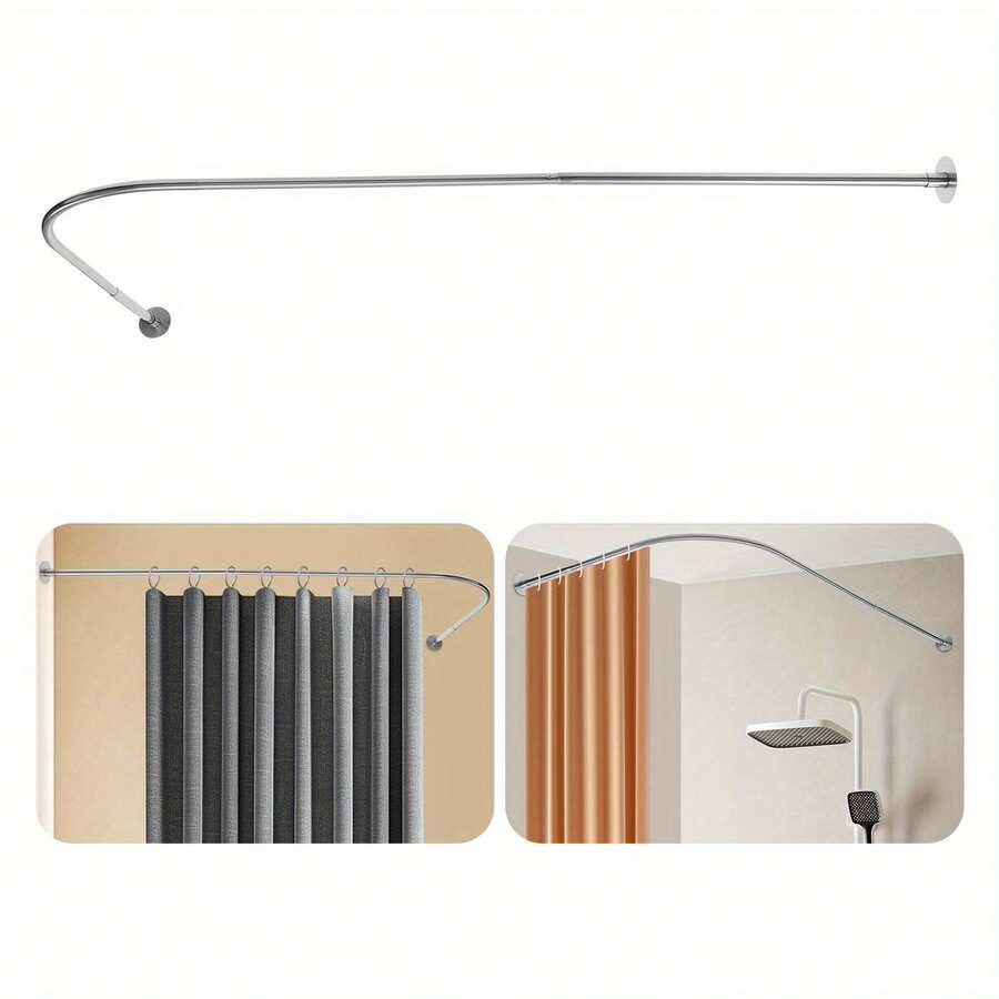 YUNRUX Silver Shower Curtain Rod, Adjustable Shower Curtain Angle Rod, Shower Rod For Bathroom Bathtub, Product Size: 70-95 X 105-165 Cm/27.5-37.4 X 41.3-65 Inches - 彩色 - 查看 1