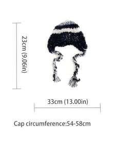 1 Stück Warme gestreifte Strickkappe mit Ohrklappen für Frauen, windundurchlässige dicke gestrickte Mütze für Herbst/Winter - Verschiedenfarbig - Übersicht 3
