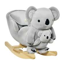 HOMCOM Kids Toddler Rocking Horse Plush Ride On Koala Rocker Wooden Base Seat Ty Belt W/ Gloved Doll Toy For 18-36 Months Grey - Grey - View 2