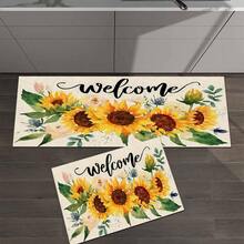 1pc Sunflower Pattern Welcome Mat, Durable Drainage Rug For Kitchen, Living Room, Entryway, Balcony, Home Decor, Anti-Slip, Suitable For Cafe, Bar, Holiday, Party, Bedroom, Bathroom