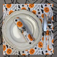 20 PIEZAS Servilletas de papel desechables con divertidos patrones de calabacitas para Halloween, de 13*13 pulgadas, suaves, cuadradas, de 2 capas, con murciélagos negros, estrellas, impresión completa, para fiestas de Halloween, suministros para fiestas de Halloween