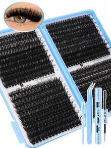648/666/720pcs D-Curl Fluffy False Eyelashes Set, Includes Beginner-Friendly Eyelash Tutorial, Thick & Voluminous DIY Segmented False Lashes, With Glue, Sealant, Tweezers, Lash Brush, Magnifies Eyes, Lightweight & Reusable, Large Capacity Individual Lashes Set, Soft & Natural Mixed Lashes, Create 3D Dimensional Eye Makeup, For Home DIY, Travel, Daily Commute, Evening Party, Wedding Bride Makeup, Etc. - Multicolor - View 8