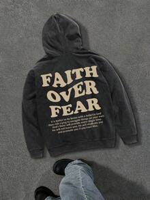 Sudadera con capucha casual de hombre para otoño con gráfico eslogan desgastado, para salir, de manga larga, ideal como regalo para amigos, esposo, o novio - Negro - Ver 1