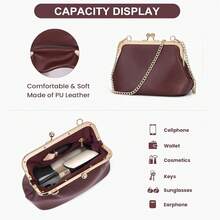 Mini Women's Lock Crossbody Bag PU Small Top Hand Handbags Clasp Crossbody Purses Evening Clutch - Burgundy - View 6