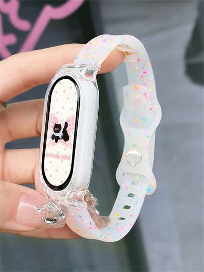 2Pcs/Set Cute Colorful Polka Dot Slim Jelly Silicone Soft Strap + Clear Protect Case Cover Compatible With Xiaomi Mi Band 10 9 8 7 6 5 4 3 Lovely Replacement Watchband Compatible With Mi Band 14MM Simple Comfortable Smart Strap Accessories