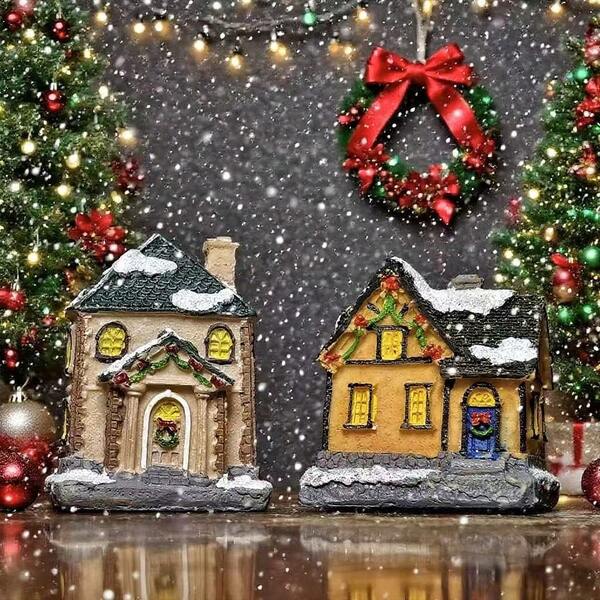 Christmas Village Snow Globe Decor - Miniature Animated Houses, Mantel/Table/Tree Winter Wonderland Display, Festive Home Decor, Celebration Party Backdrop, Christmas Gift Collection Christmas Decorations Room Decor