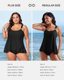 High Waisted Ruffle Tankini Swimsuit Plus Size Tummy Control - Black - View 4