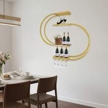 Portabottiglie da parete, portabottiglie semicircolare multistrato con gancio per bicchieri da vino, portabottiglie con gancio per bicchieri da vino adatto per cucina, bar, caffetteria