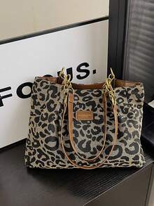 Bolso de lona con estampado de leopardo, bolso de hombro retro, bolso de moda, adecuado para la escuela, el trabajo y las compras, billetera de mujer con estampado de leopardo de moda para otoño/invierno - Marrón - Ver 13