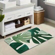 1 pieza Alfombra de baño con estampado de hojas verdes tropicales, alfombra de área pequeña adecuada para sala de estar, dormitorio, cocina, oficina, bañera, ducha, decoración de baño, superficie suave y esponjosa, para todas las estaciones, alfombra esponjosa, decoración del hogar encantadora. Ideal para decoración de baño o dormitorio, accesorios de baño, adecuado para decoración de entrada del hogar, decoración navideña, alfombra de cocina