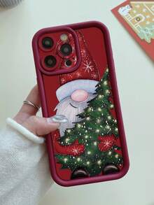 1 pezzo Custodia protettiva per telefono compatibile con 11 Pro Max/12 Pro Max/13 Pro Max/14 Pro Max/15 Pro Max/16 Plus/16 Pro Max, Galaxy A55/A15/S24 Ultra, Redmi, OPPO/Realme, VIVO, Infinix, Honor, One Plus, con motivo di Babbo Natale che tiene un albero di Natale, spessa e antiurto, colore bordeaux