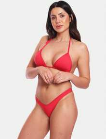 KIT 2 Bikini Thong Panties Delta Wing Beachwear Summer Casual Look Women's Fashion - 黑色和紅色 - 查看 5