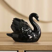 1pc Black & White Swan Ceramic Ornament, Creative Animal Decor For Living Room, Study - Multicolor - View 6