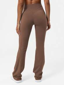 Sodalemon Women Training Fitness 3Pcs Yoga Gym Pants Set Solid Color Butt Liftting Running Casual Sport Flare Pants Tights - Multicolor - View 6