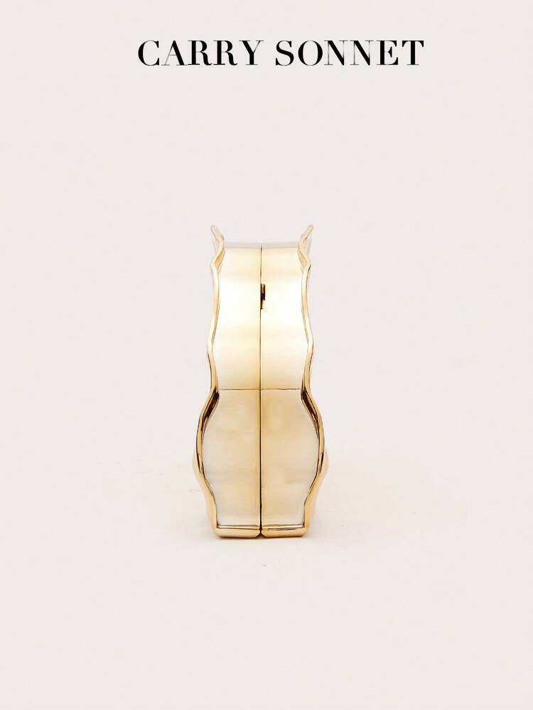 Bolsa Transversal de Ombro Assimétrica com Textura de Metal, Fechamento por Pressão, Bolsa de Festa Luxuosa para Mulheres, Perfeita para Casamentos, Festas, Drinques, Galas e Feriados, Item Essencial para o Outono e Inverno - Dourado - Visão 9