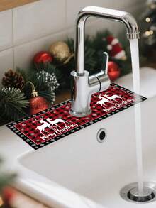1 件 14*38 厘米圣诞厨房硅藻土垫，带圣诞老人、雪人、侏儒、雪花和麋鹿图案，圣诞装饰水龙头吸水垫，浴室水龙头防溅垫，防潮防滑水龙头垫，厨房台面配件，2025 年家居圣诞装饰礼物 - 彩色 - 查看 10