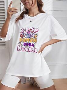 K-Pop Hand Symbol Kpop Ramen Bubble Tea Boba South Korea Music T-Shirt, Kpop Lover Gifts, Kdrama K-Drama, Girls Boys Daughter Granddaughter,_681_t1 - 白色 - 查看 3