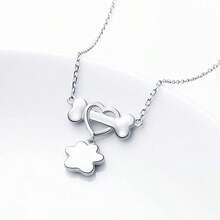 Cute Enamel Dog Bone Paw Pendant Necklace For Women Simple Collarbone Chain Necklace Girls Birthday GIfts - 銀色 - 查看 4