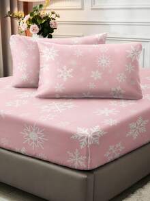 3pcs Polyester Digital Printing Christmas-Themed Bedding Three Pieces Set With White Snowflake Pattern (1 Fitted Sheet+2 Pillowcases Without Core), Suitable For Christmas Decor Home,Christmas Decoration, And Cute Christmas Gift. - Multicolor - View 7