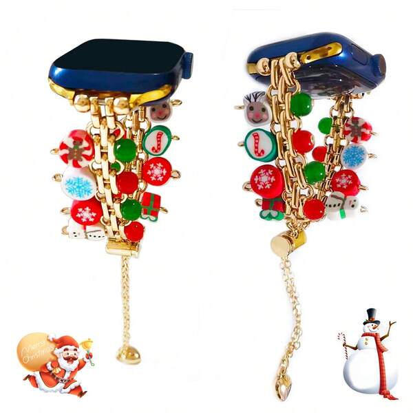 1 pezzo Cinturino per Apple Watch fatto a mano con elementi natalizi, compatibile con Apple Watch 38-49mm, adatto per Apple Watch Ultra SE Serie 10/9/8/7/6/5/4/3/2/1, regalo di Natale (solo cinturino)