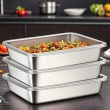 Buy 3 Get 2 Free, A Total Of 5 Stainless Steel Food Storage Containers - With Free Lids, Durable Baking Trays, Reusable, Suitable For Picnics, Meal Preparation, Refrigerator Organization, And Kitchen Essentials | Easy To Clean, Stackable - 銀色 - 查看 5