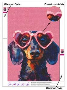 | 5D DIY Diamond Painting | Pink Realistic Diamond Painting Kits. HD Art Diamond With A Dog Wearing Heart-Shaped Glasses, Handmade Decorative Painting, Rhinestones Full Mosaic Crafts Kit, Exercises For DIY Skills And Concentration.