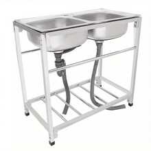 YUNRUX 2-Bowl Kitchen Sink, Freestanding Commercial Sink Made Of Stainless Steel - Silver - View 7