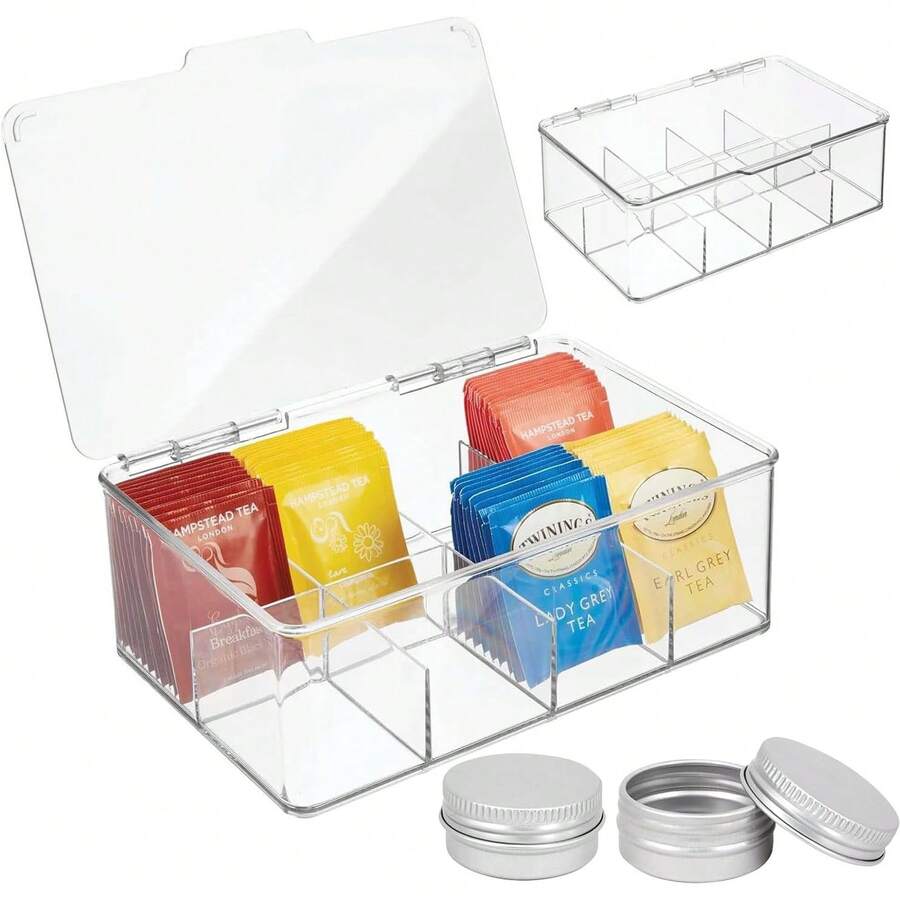 Organizador deé Acrílico con 8 Compartimentos y Tapa - Caja para Bolsitas deé, Infusiones, Café y Azúcar - Portaé para Nevera, Despensa o Encimera de Cocina,2 cajas deé de 300 ml - 1 - Ver 1