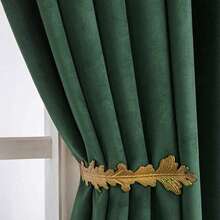 1pc Imported Dutch Velvet Fabric Curtain, 220gsm, Luxurious Room Window Decor, Heavy Blackout Curtain For Privacy In Winter - Dark Green - View 15