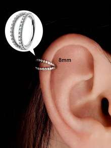 1 Piece Of Double Hoop Earrings, Suitable For Pierced Nose Ring/Earring/Lip Ring/Belly Button Ring Piercing Jewelry 18K Gold-Plated Hypoallergenic Lightweight Silver Double Earrings Punk Style Cartilage Helix Tragus Piercing - Silver - View 1