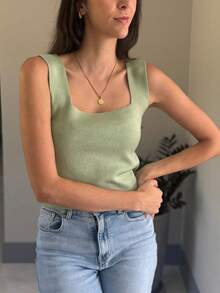 PLAIN SQUARE TANK TOP SUMMER KNITTED MODAL NEW COLLECTION - 作為 - 查看 3