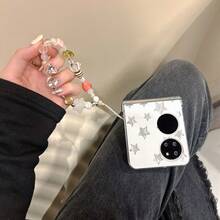 Star Starry Sky Folding Phone Case With Wrist Strap Suitable For Samsung Galaxy Z Flip3 5G/Galaxy Z Flip 4 5G/Galaxy Z Flip 5 5G/Galaxy Z Flip 6 5G/Galaxy Z Flip 7 5G, Fashionable Folding Phone Case - Multicolor - View 3